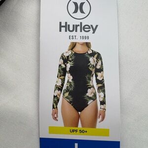 Hurley Black One-Piece Long Sleeve Floral Rash Guard